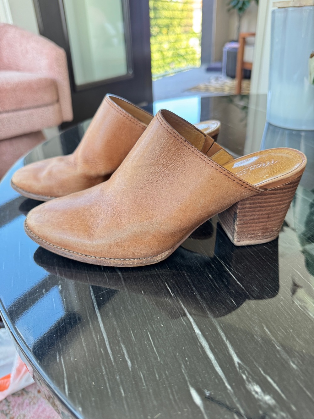 Madewell Cognac Leather Mule Heels